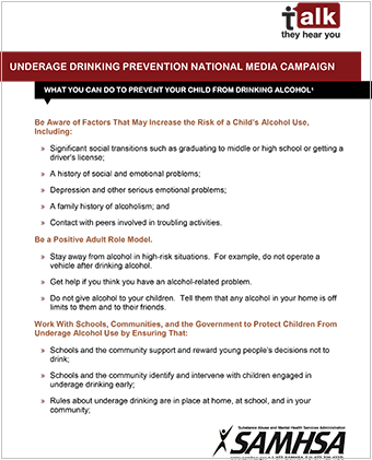 Talk. They Hear You: What You Can Do to Prevent Your Child from Drinking – Fact Sheet