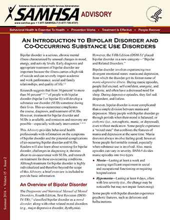 Advisory: An Introduction to Bipolar Disorder and Co-Occurring Substance Use Disorders