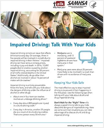 Talk. They Hear You: Impaired Driving: Talk with Your Kids – Fact Sheet