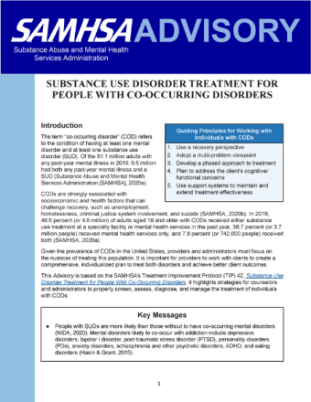 Advisory: Substance Use Disorder Treatment for People with Co-Occurring Disorders (based on TIP 42)