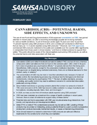 Advisory: Cannabidiol (CBD) Potential Harm, Side Effects, and Unknowns
