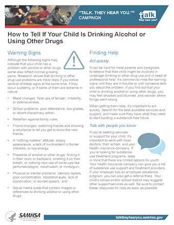 Talk. They Hear You: How to Tell If Your Child Is Drinking Alcohol or Using Other Drugs