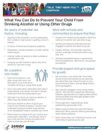 Talk. They Hear You: What You Can Do to Prevent Your Child From Drinking Alcohol or Using Other Drugs