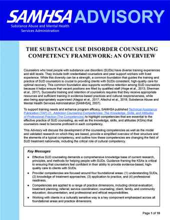 Advisory: The Substance Use Disorder Counseling Competency Framework: An Overview (based on TAP 21)