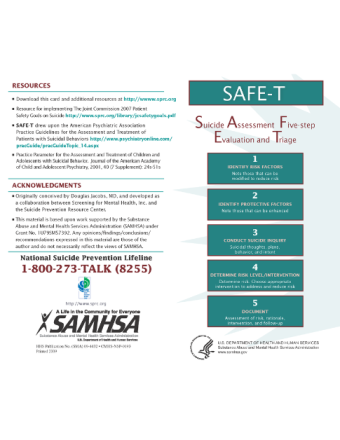 SAFE-T Pocket Card: Suicide Assessment Five-Step Evaluation and Triage for Clinicians